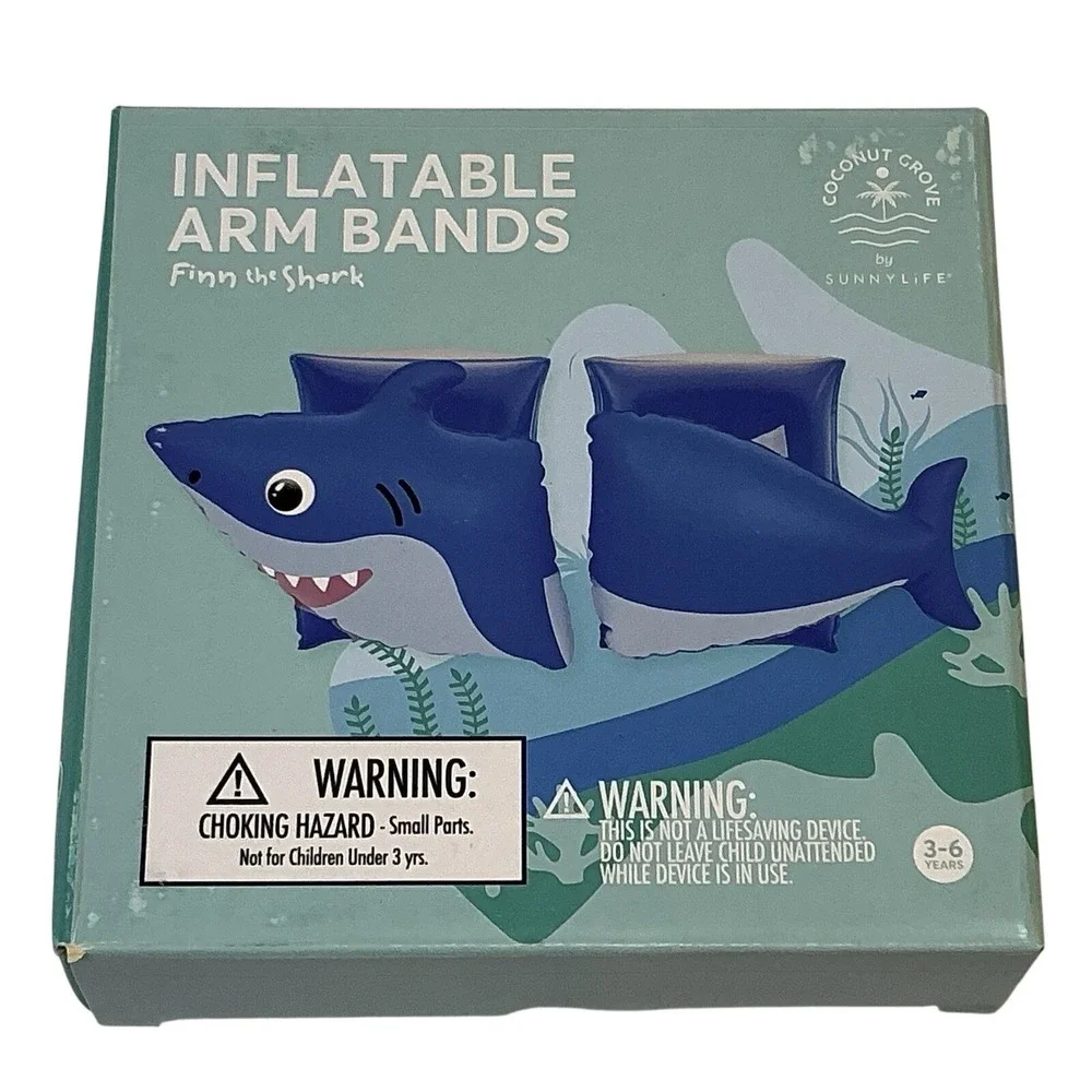 SunnyLife Coconut Grove Inflatable Arm Band Floats Finn The Shark‎ Ages 3-6